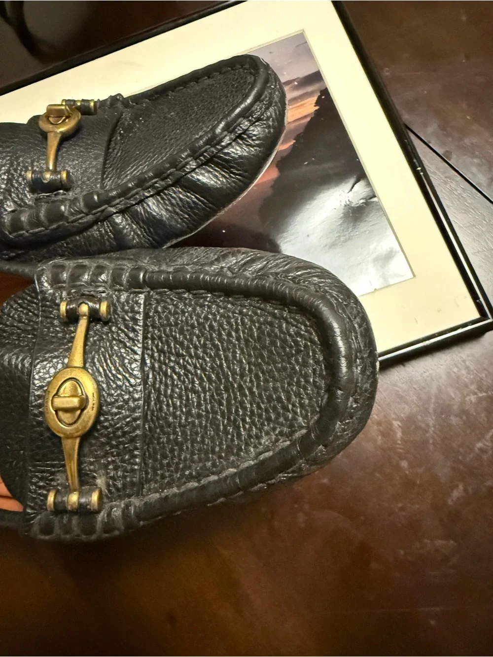 Coach Black Pebbled Leather Slip-On Loafers with Brass Turn-Lock